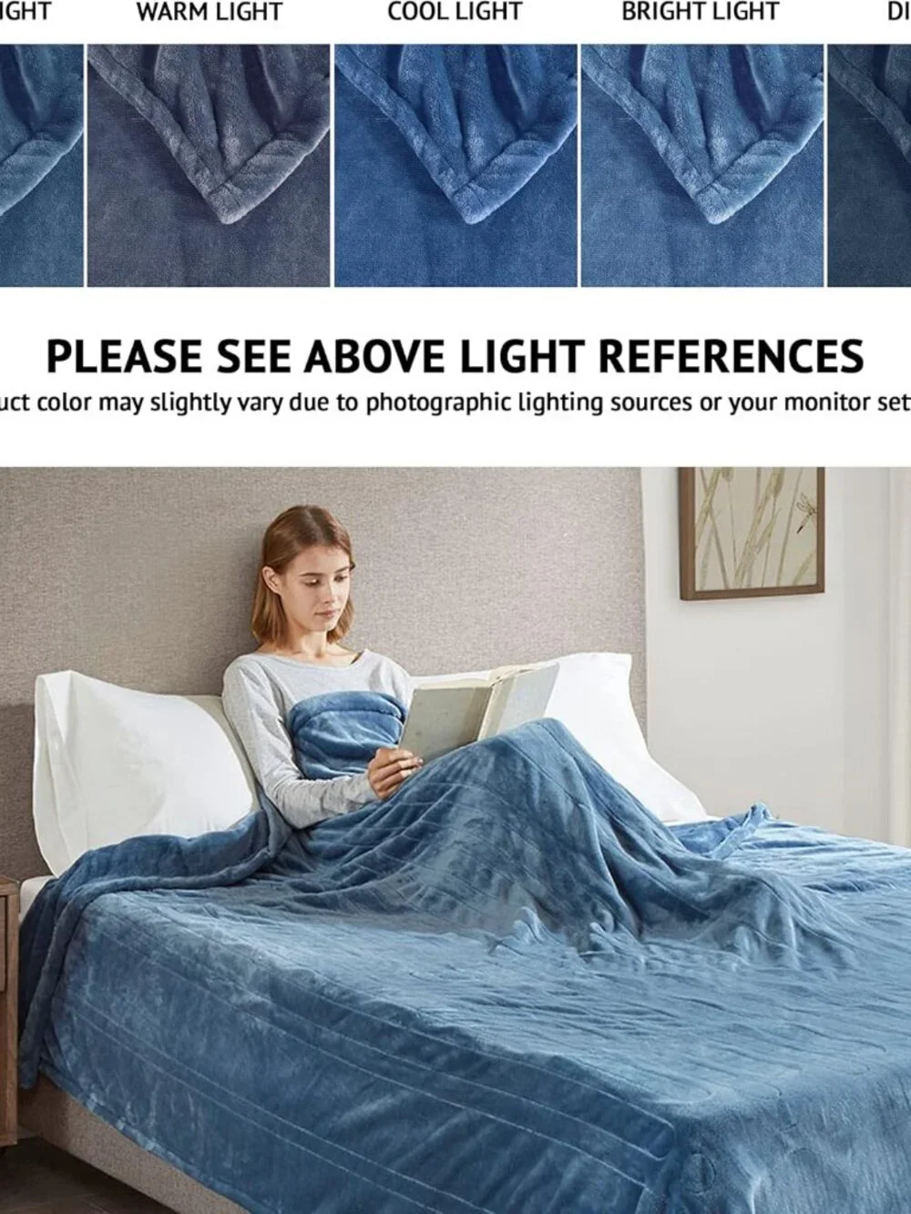Beautyrest Heated Plush Secure Comfort Blanket- TWIN - Blue 62 in x 84 in